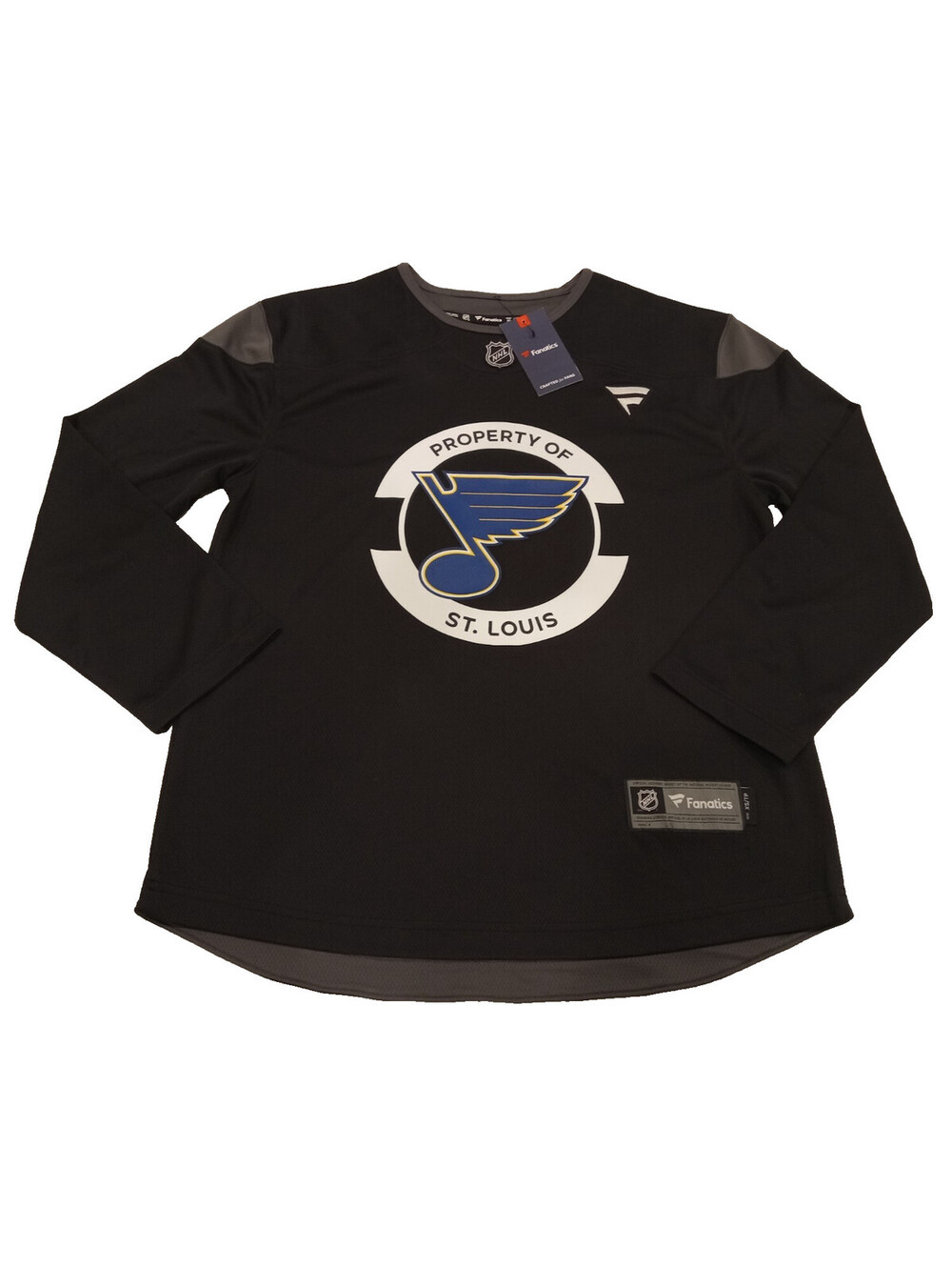 Fanatics St Louis Blues Jersey Mens XS Black Practice Property Of Note NHL NWT